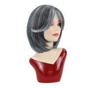 Parrucca da donna grigia corta dritta caschetto sintetico resistente al calore aspetto naturale fibra naturale parrucca