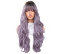Parrucca da donna grigio viola, parrucca viola grigia ondulata lunga 28 pollici, parrucca con capelli lunghi ricci con frangia, festa quotidiana