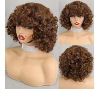 Parrucca Da Donna In Capelli Umani, Caschetto Corto, Riccio E Mosso, Bordeaux, Con Frangia, Realizzata A Macchina Con Capelli Remy Sciolti E Ricci Per Un Look Elegante Quotidiano