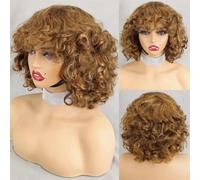 Parrucca Da Donna In Capelli Umani, Caschetto Corto, Riccio E Mosso, Bordeaux, Con Frangia, Realizzata A Macchina Con Capelli Remy Sciolti E Ricci Per Un Look Elegante Quotidiano