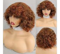 Parrucca Da Donna In Capelli Umani, Caschetto Corto, Riccio E Mosso, Bordeaux, Con Frangia, Realizzata A Macchina Con Capelli Remy Sciolti E Ricci Per Un Look Elegante Quotidiano