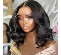 Parrucca Da Donna In Capelli Umani Con Frontale In Pizzo Ondulata E Corta 13X4 Pre Pizzicata Con Chiusura Frontale In Pizzo 4X4 230 16inches#4x4