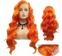 Parrucca da donna in fibra sintetica resistente al calore, colore arancione zenzero da 66 cm, con capelli lunghi e ricci, per feste, cosplay, colore arancione brillante, parrucca in fibra sintetica