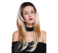 Parrucca da Donna Lace-Front Lungo Liscio Teil-Mono Ombreggiato Nero Mix Biondo