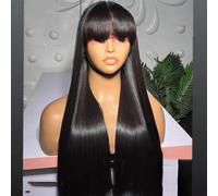 Parrucca Da Donna Liscia Con Frangia, 30-32 Pollici, Parte In Pizzo, Parrucche Brasiliane Con Capelli Umani, Stile Senza Colla