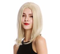 Parrucca da Donna Longbob Corto Liscio Lato Riga IN Mezzo Biondo Platino Mix