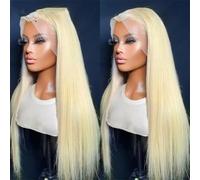 Parrucca da donna lunga e liscia e setosa con pizzo frontale, 13 x 4 cm, capelli sintetici senza colla, attaccatura dei capelli naturale, parrucche quotidiane 613 bionde 26 "-pizzo frontale