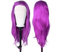 Parrucca da donna lunga naturale con attaccatura dei capelli sintetica, parrucca frontale in pizzo per uso quotidiano, parrucca per cosplay, 61 cm, viola chiaro, 61 cm, pizzo frontale