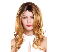 Parrucca Da Donna Lunga Ondulata Ricci Con Riga Centrale Ombre Marrone Biondo