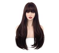 Parrucca Da Donna Lunga parrucca di capelli naturali morbidi marroni neri dritti for seta ad alta temperatura estiva resistente al calore quotidiano parrucca giornaliera Parrucche Alla Moda Per Le Don