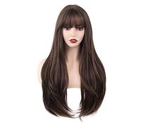 Parrucca Da Donna Lunga parrucca di capelli naturali morbidi marroni neri dritti for seta ad alta temperatura estiva resistente al calore quotidiano parrucca giornaliera Parrucche Alla Moda Per Le Don