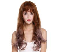 Parrucca da Donna Lungo Ondulato Frangia Balayage Kupferbraun Rosa Cosplay H1800