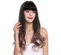 Parrucca da Donna Lungo Ondulato Frangia Balayage Scuro Rosa Cosplay H1800