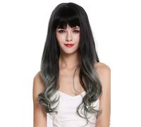 Parrucca da Donna Lungo Ondulato Frangia Balayage Scuro Verde Cosplay H1800