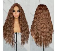 Parrucca da donna marrone a onde profonde 13 x 4 parrucca frontale in pizzo con riga centrale sintetica senza colla parrucche per cosplay quotidiani - 30 61 cm - pizzo frontale