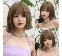 Parrucca da donna marrone per le donne, per feste quotidiane, parrucche corte e ondulate, parrucche sintetiche con frangia soffice, resistente al calore, Lolita Cosplay-D-141-1