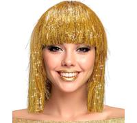 Parrucca da donna metallizzata Foxy Bob con frangia 70 anni '80 Disco Space-Girl tinsel Science Fiction Weltall Angel, colore: oro