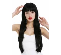 Parrucca da Donna Molto Lungo Liscio a Strati più Lunghe Frangia Nero