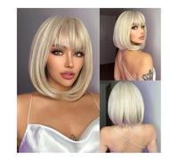 Parrucca da donna Parrucca alla moda Capelli corti e lisci, frangia ordinata, parrucca in fibra chimica europea e americana, sciarpa for la testa femminile Parrucca(White)