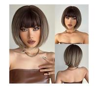 Parrucca da donna Parrucca alla moda Capelli corti e lisci, frangia ordinata, parrucca in fibra chimica europea e americana, sciarpa for la testa femminile Parrucca(Dark brown)