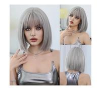 Parrucca da donna Parrucca alla moda Parrucca Bob da donna con capelli lisci castano chiaro, parrucca bionda lucida con densità 150 con frangia piena Parrucca(Off-white)