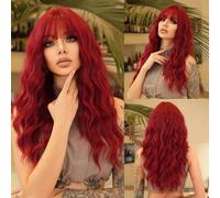 Parrucca da donna Parrucca alla moda Parrucca lunga ondulata grigio viola for le donne Parrucche ondulate con tintura in testa for feste quotidiane Parrucca(Burgundy)