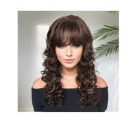 Parrucca da donna Parrucca alla moda Parrucca naturale casual for uso quotidiano femminile Evidenzia parrucca sintetica mista di capelli marroni con frangia Parrucche sostitutive for capelli lunghi ri