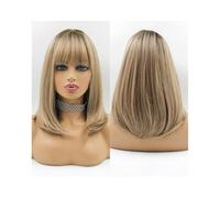 Parrucca da donna Parrucca alla moda Parrucche bionde con frangia Parrucche sintetiche medio-dritte for le donne Parrucche in fibra resistente al calore for cosplay quotidiani dall'aspetto naturale Pa