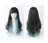 Parrucca da Donna Parrucca Blu Ombre Lunga da Donna, Parrucca Blu Ombre Parrucca Sintetica con Frangia Piena da Donna 26 Pollici, Adatta for l'uso Quotidiano nelle Feste Pezzo di Capelli per Parrucche