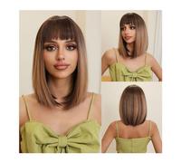 Parrucca da donna Parrucca corta Bob corta Ombre rosa bionda resistente al calore con capelli naturali con frangia Parrucche sintetiche diritte Cosplay Lolita for donne nere Parrucche umane(LC1168-1)