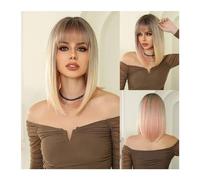 Parrucca da donna Parrucca corta Bob corta Ombre rosa bionda resistente al calore con capelli naturali con frangia Parrucche sintetiche diritte Cosplay Lolita for donne nere Parrucche umane(LC3027-1)
