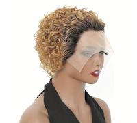 Parrucca da donna Parrucca corta e riccia da donna, naturalmente soffice Parrucche umane(Yellow)
