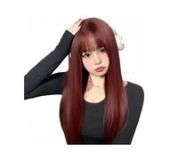 Parrucca da donna Parrucca da donna, capelli lunghi e lisci, rosso vino, in fibra sintetica, in seta ad alta temperatura, copricapo Parrucche umane