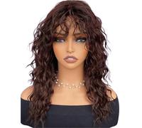 Parrucca da donna Parrucca da donna con frangia riccia ondulata media lunga Parrucche umane(Bruin)