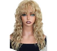 Parrucca da donna Parrucca da donna con frangia riccia ondulata media lunga Parrucche umane(Gold)