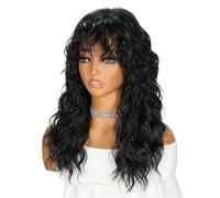 Parrucca da donna Parrucca da donna con frangia riccia ondulata media lunga Parrucche umane(Nero)