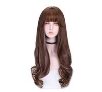 Parrucca Da Donna Parrucca femmina lunghe fibre chimiche ricci opache opache ad alta temperatura seta parrucca parrucche con frangia Parrucche Alla Moda Per Le Donne(A)