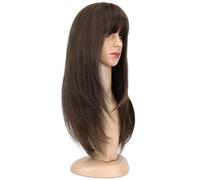 Parrucca da Donna Parrucca for donne con capelli lunghi, capelli lunghi lisci, frangia interna con bottoni, copertura completa dei capelli, parrucca sintetica alla moda Pezzo di Capelli per Parrucche