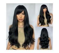 Parrucca da donna Parrucca for uso quotidiano Parrucche nere sintetiche ondulate lunghe in fibra resistente al calore con frangia for cosplay di capelli afro naturali for donne nere Parrucche umane(LC