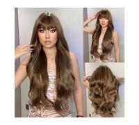 Parrucca da donna Parrucca for uso quotidiano Parrucche nere sintetiche ondulate lunghe in fibra resistente al calore con frangia for cosplay di capelli afro naturali for donne nere Parrucche umane(LC