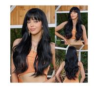 Parrucca da donna Parrucca for uso quotidiano Parrucche nere sintetiche ondulate lunghe in fibra resistente al calore con frangia for cosplay di capelli afro naturali for donne nere Parrucche umane(LC