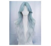 Parrucca da Donna Parrucca Fronte Pizzo Blu Capelli Lunghi Ricci Temperamento Realistico Riga In Mezzo Copertura Completa della Testa Parrucche in Pizzo