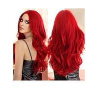 Parrucca da donna Parrucca in fibra sintetica, capelli lunghi e ricci, riga centrale, frangia, colore rosso, set di parrucche in seta ad alta temperatura Parrucche umane(Bright red-103)