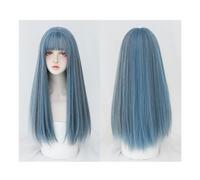 Parrucca da Donna Parrucca lunga blu ombre da donna, parrucca sintetica con frangia piena da donna blu 24 pollici, adatta for l'uso quotidiano nelle feste Pezzo di Capelli per Parrucche da Donna