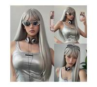 Parrucca da donna Parrucca naturale resistente al calore Parrucche sintetiche lunghe e setose con frangia Parrucche nere for capelli Lolita for feste cosplay for donne Parrucche umane(WL1085-7)