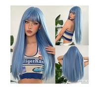 Parrucca da donna Parrucca naturale resistente al calore Parrucche sintetiche lunghe e setose con frangia Parrucche nere for capelli Lolita for feste cosplay for donne Parrucche umane(WL1085-3)