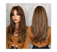 Parrucca da donna Parrucca sintetica ad alta densità for capelli neri con tintura for estremità, parrucche lunghe e diritte con frangia a tenda, parrucca Ombre a strati con evidenziazione verde for le