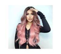 Parrucca da donna Parrucca sintetica di media lunghezza con capelli ricci, sfumatura nera e rosa, for cosplay e uso quotidiano. Parrucche umane