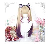 Parrucca da Donna Parrucca sintetica for capelli lisci con frangia e doppia coda di cavallo, parrucca cosplay Lolita viola sfumata bionda, parrucca for costume da festa resistente al calore traspirant