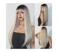 Parrucca da donna Parrucca sintetica lunga diritta nera for capelli finti in fibra naturale resistente al calore for uso quotidiano for le donne Parrucca for capelli con parte centrale Festa for cospl